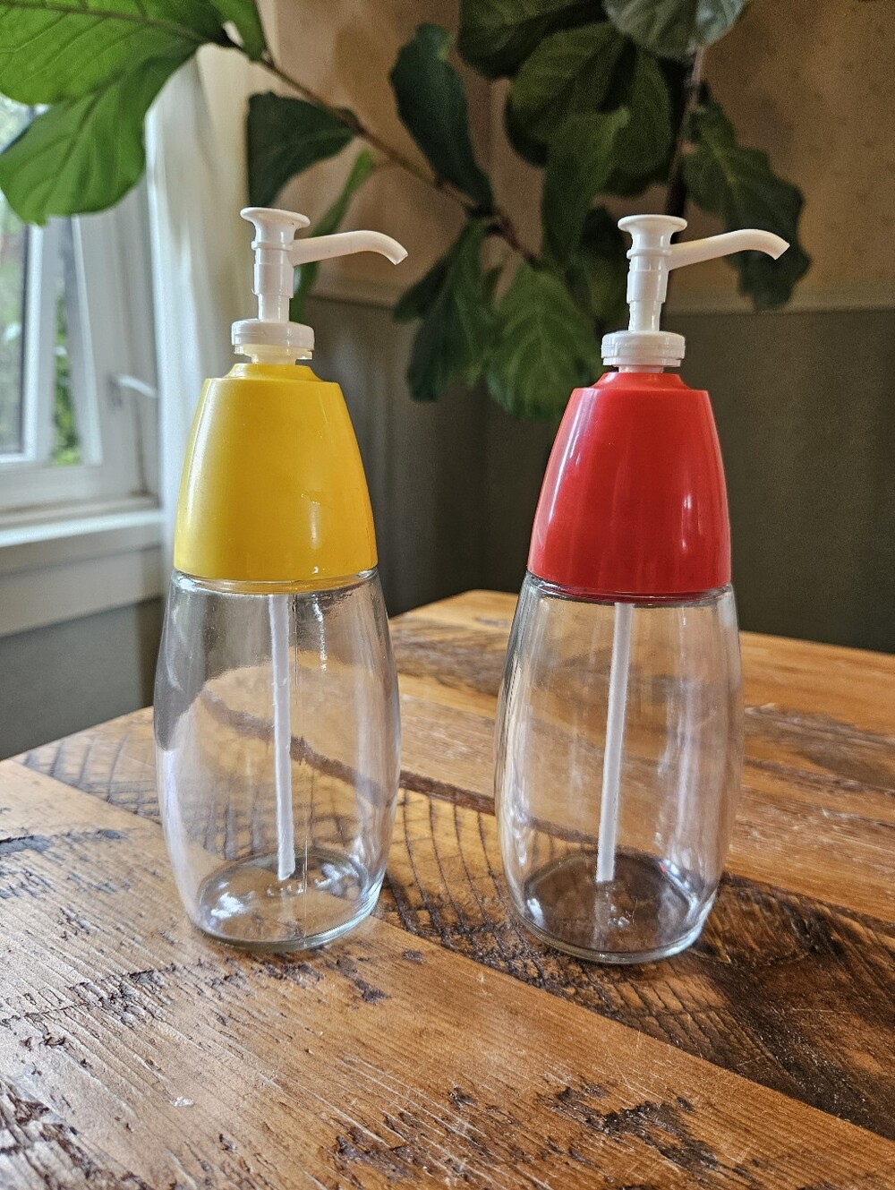 Vintage GEMCO Ketchup Mustard Glass Dispensers